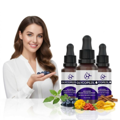 Glycopezil liquid supplement bottle, natural plant-based formula for blood sugar and metabolic support